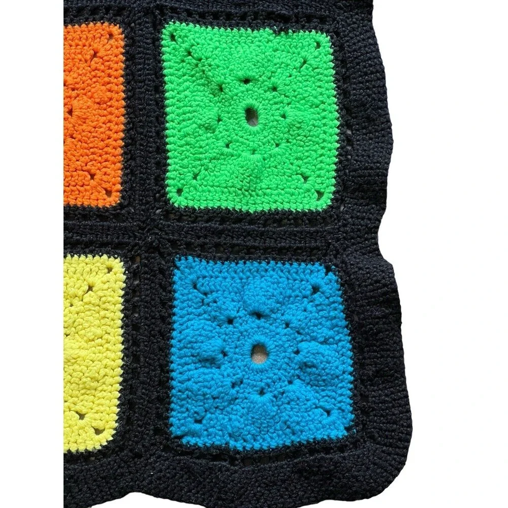 Vintage Granny Square Crochet Afghan Throw Blanket Multicolor 56” X 38”